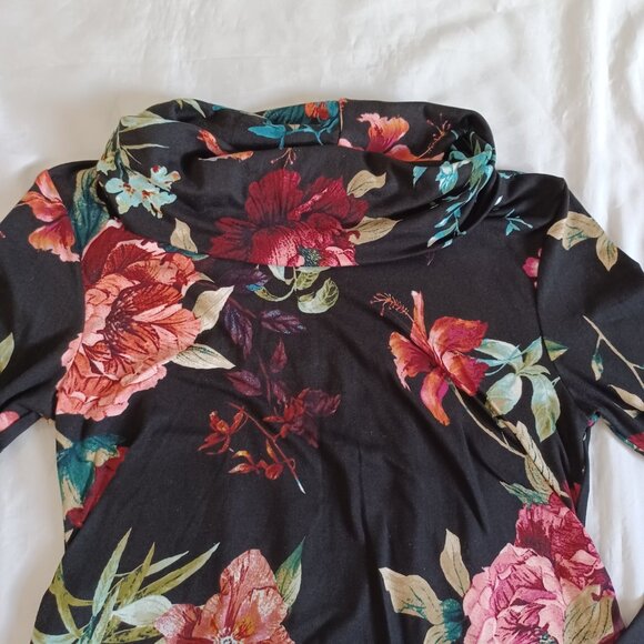 Mother Bee Maternity Dress Long Sleeve Cowl Neck Floral Bodycon Black Red Size M - Picture 5 of 9